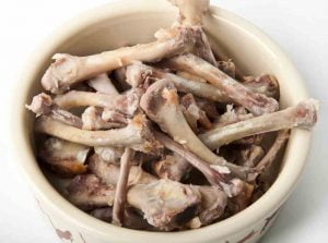 dogs eating cooked chicken bones